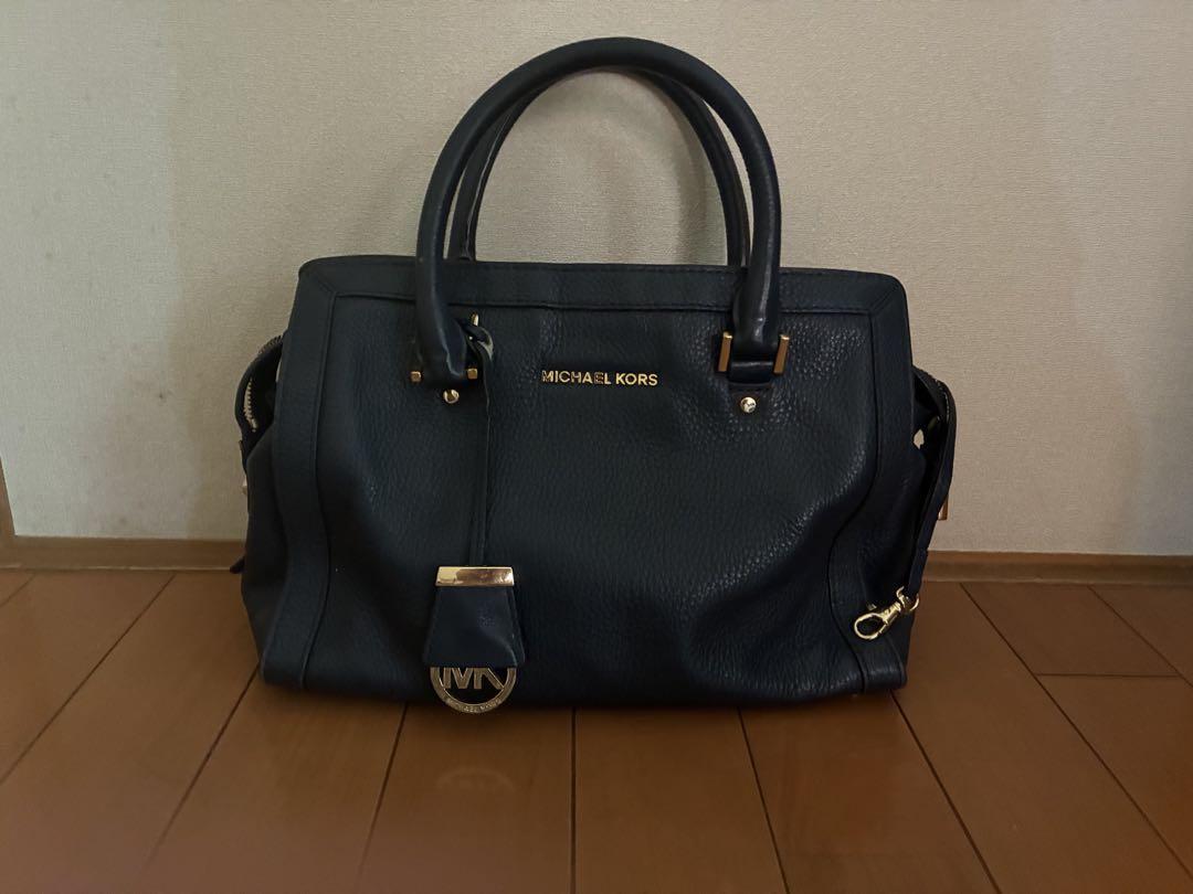 MICHAEL KORS ネイビー レザー ハンドバッグ - メルカリ