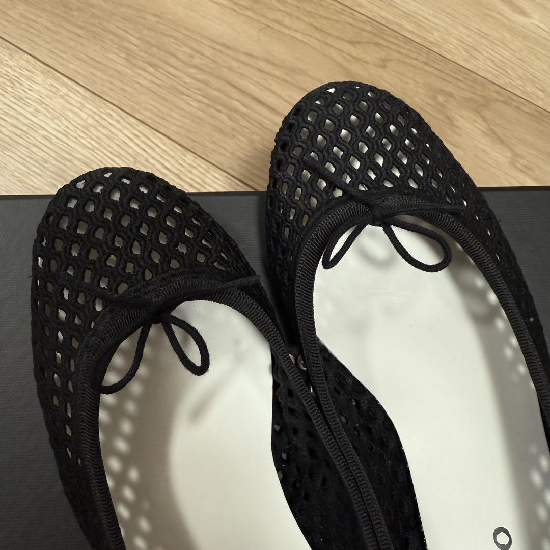 美品】Repetto バレエシューズ メッシュ 38 黒 パンプス レディース 美品】Repetto バレエシューズ メッシュ 38 黒 パンプス レディース