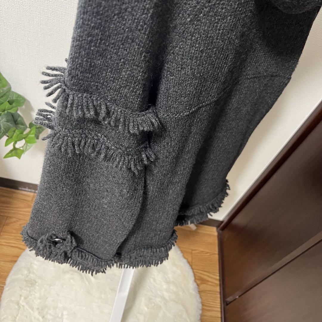 CHANEL シャネル フリンジ付きダークグレーコートカーディガン