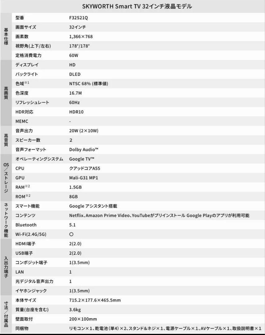 スマートテレビ F32S21Q