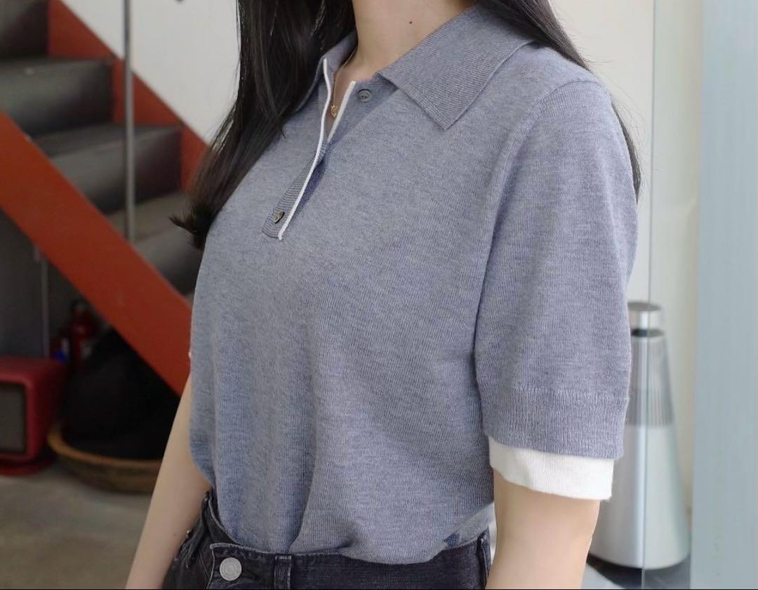ZARA コンビニットポロシャツ ライトグレー - メルカリ