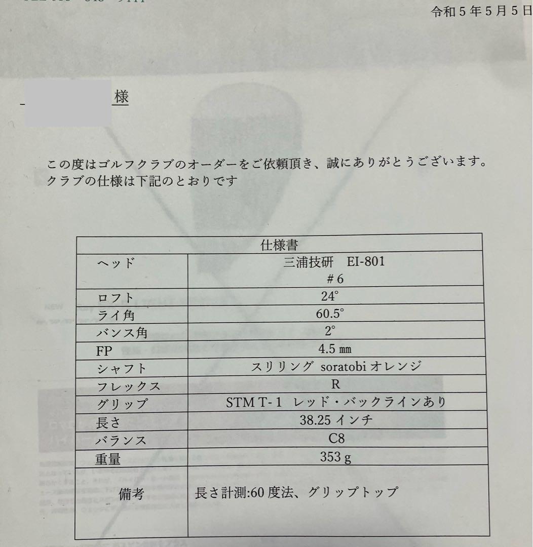 【生産・販売終了モデル】三浦技研 MIURA EI-801(6番アイアン単品)