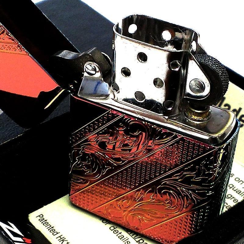 ZIPPO ライター アラベスク チタン加工 レインボー ジッポ 4面彫刻 虹色