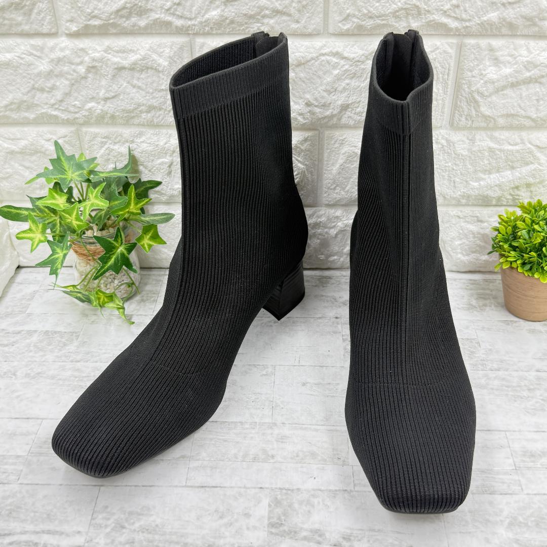 【未使用級】ビバイア V刺繍ロゴ バックジップ ソックスブーツ 25cm 黒