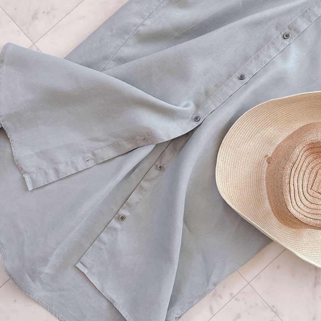 美品 ドアーズ 24SS リネン100% ギャザー ロング シャツワンピース