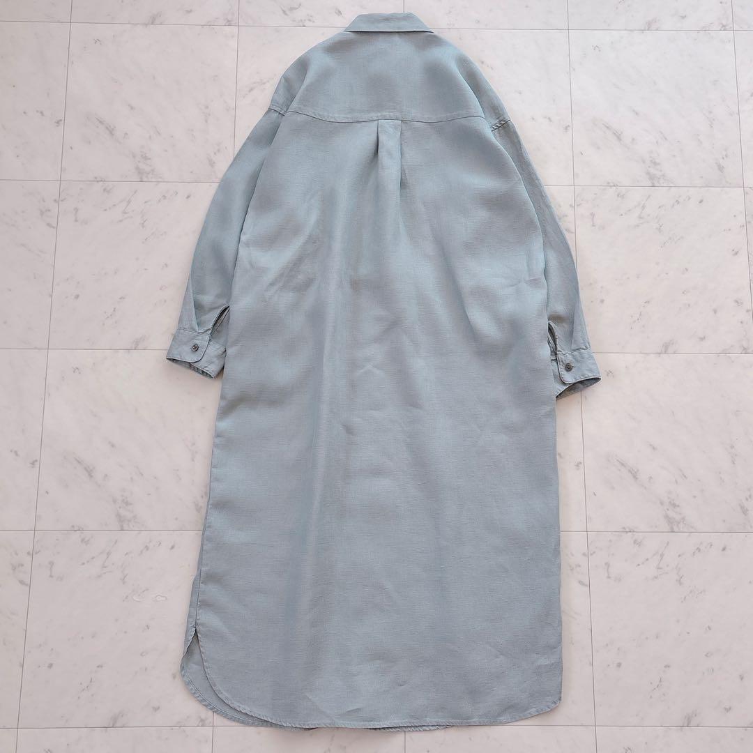 美品 ドアーズ 24SS リネン100% ギャザー ロング シャツワンピース