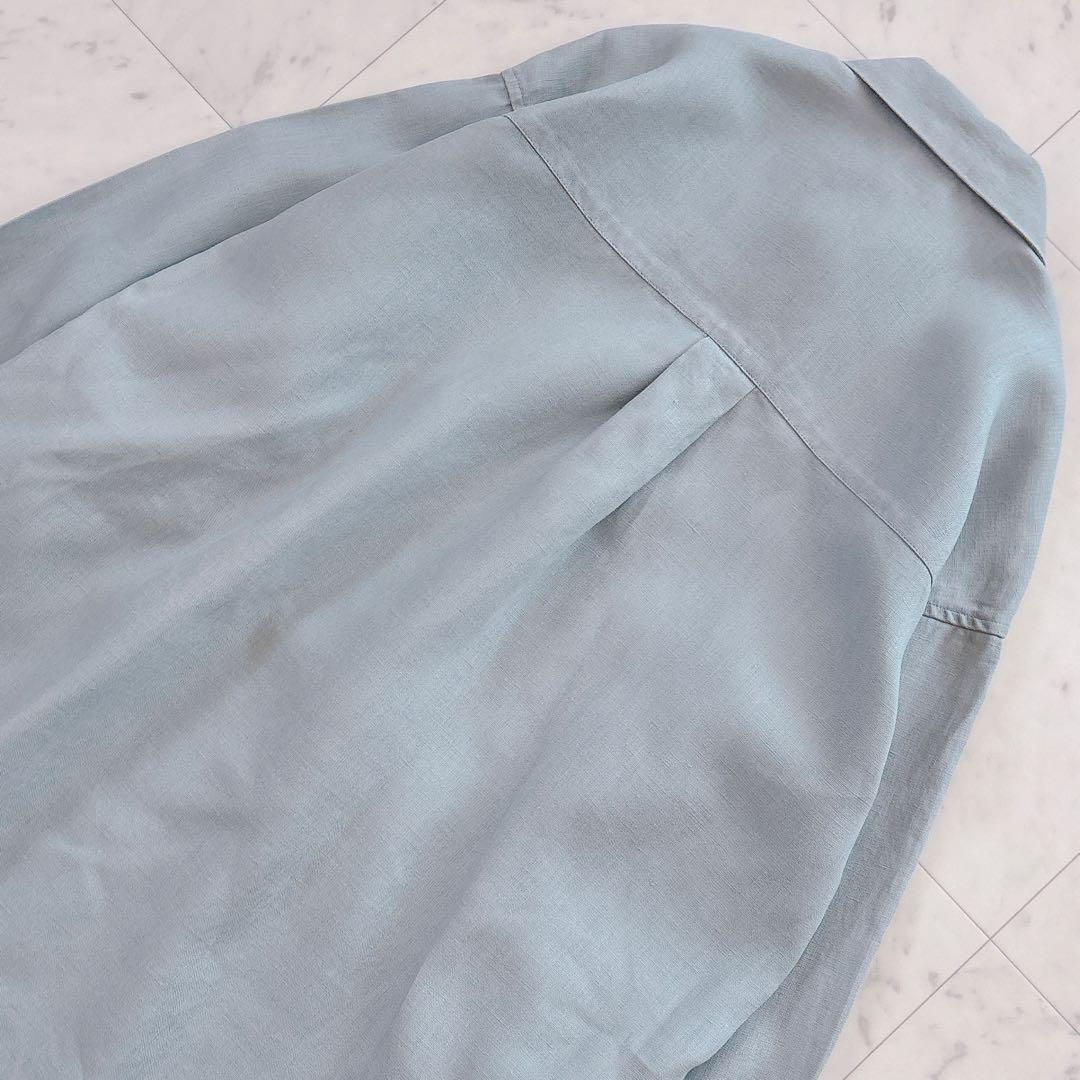 美品 ドアーズ 24SS リネン100% ギャザー ロング シャツワンピース
