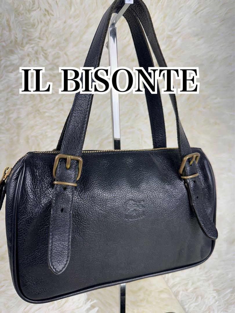 【極美品】IL BISONTE イルビゾンテ　黒　バッグ　刻印　レザー