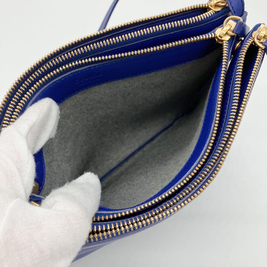 【CELINE】ショルダーバッグ　トリオ　ラージ　レザー　ブルー系　斜めかけ CELINE】ショルダーバッグ トリオ ラージ レザー ブルー系 斜め