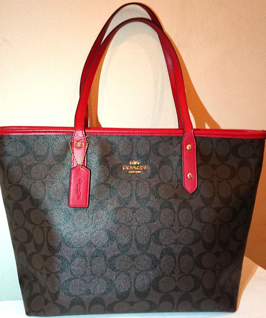 美品【コーチ★COACH】シグネチャー★シティージップトップ・トート★レッド