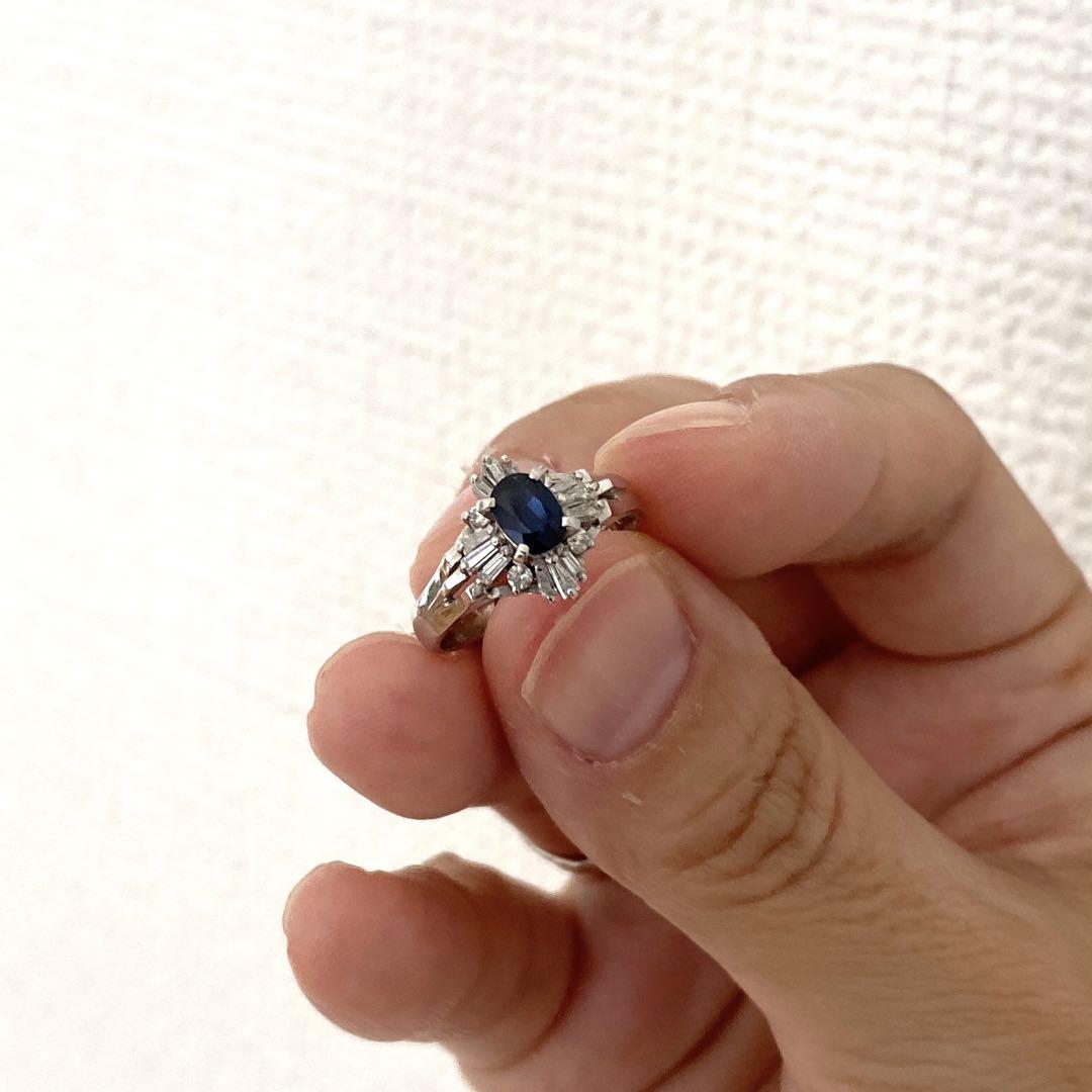 サファイア　ダイヤ　プラチナリング　婚約リング