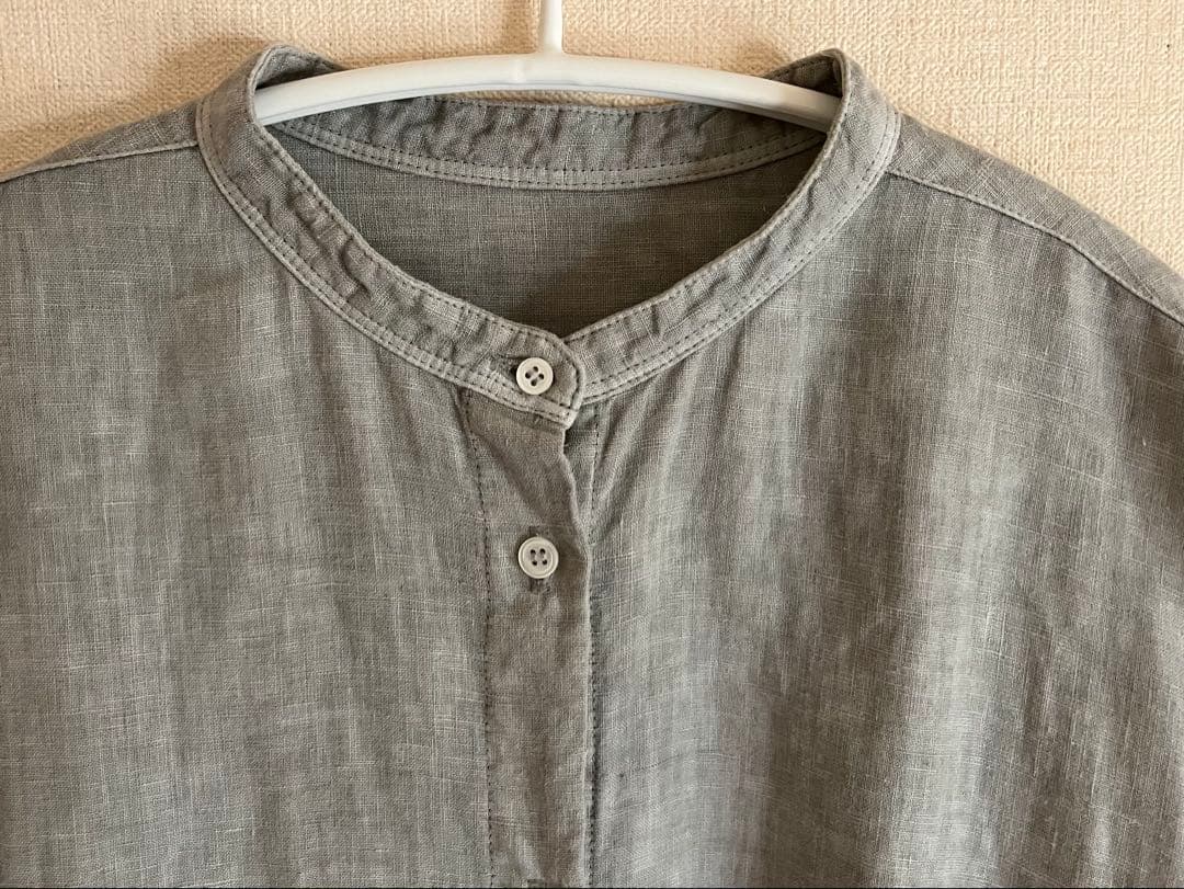 nest Robe リネンバンドカラーラッフル袖ワンピース