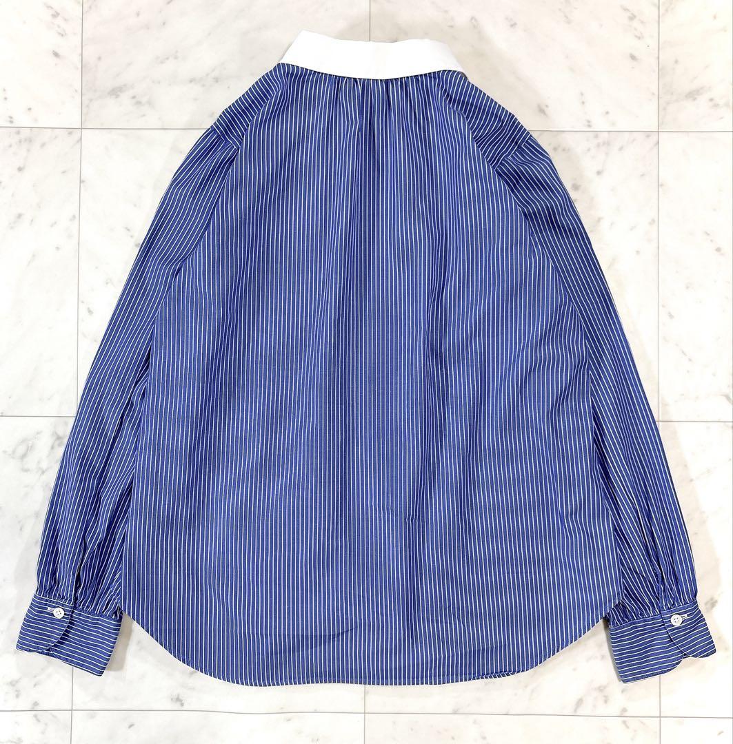 美品】シップス 洗える ラウンドカラーストライプギャザーシャツ