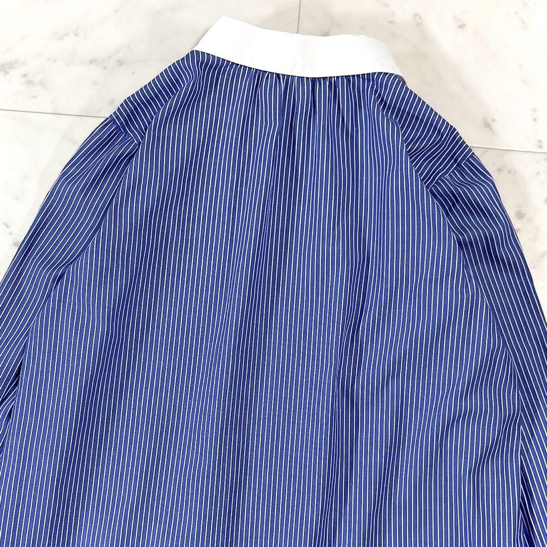 美品】シップス 洗える ラウンドカラーストライプギャザーシャツ