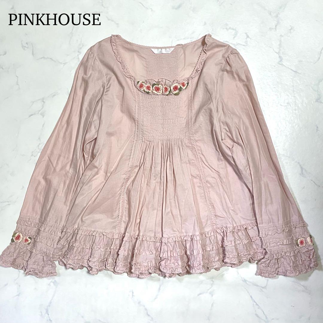 極美品　ピンクハウス　カットソー　ブラウス　ピコフリル　半袖　メルローズ ピンクハウス♡カットソーブラウス