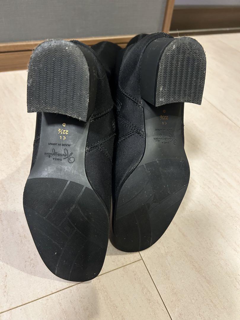 銀座かねまつ】レインブーツ 黒GORE-TEX ロング 低ヒール 22.5