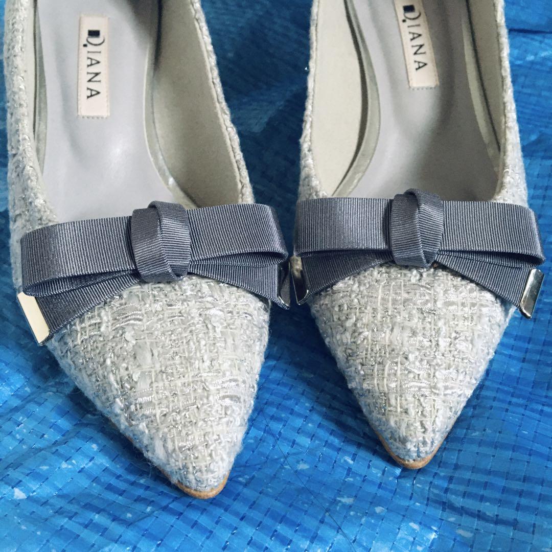 新品☆DIANA⬜︎パンプス⬜︎ツイード⬜︎ラメ⬜︎リボン⬜︎22.5⬜︎5cmヒール