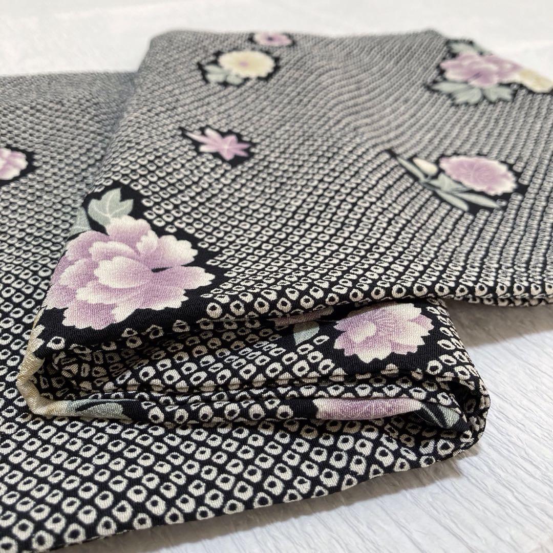 【未使用美品✨】東レシルック　洗える着物　小紋　袷　京都小泉　疋田　四季草花E2