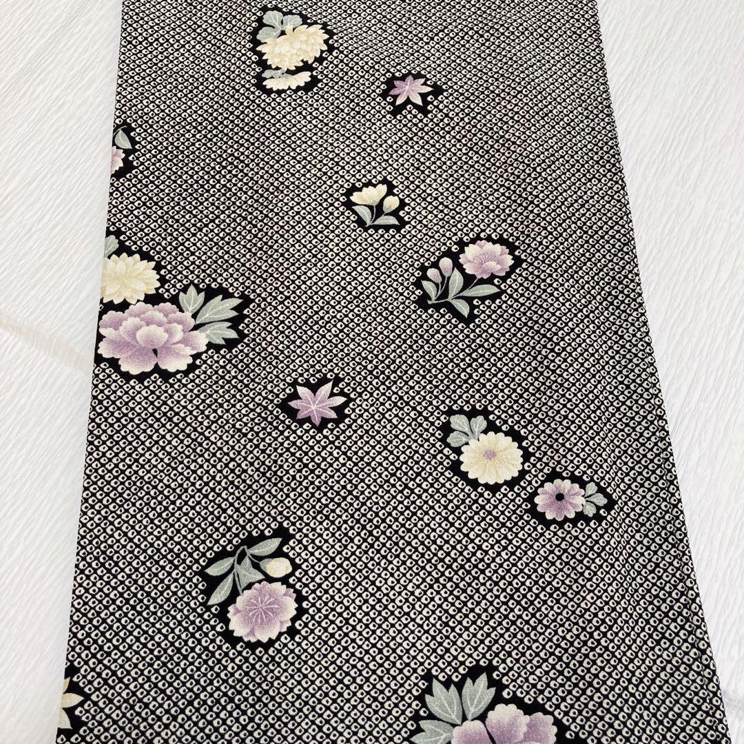 【未使用美品✨】東レシルック　洗える着物　小紋　袷　京都小泉　疋田　四季草花E2