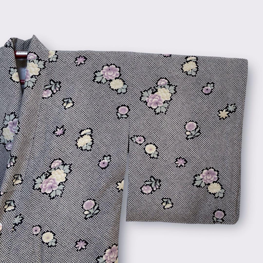 【未使用美品✨】東レシルック　洗える着物　小紋　袷　京都小泉　疋田　四季草花E2