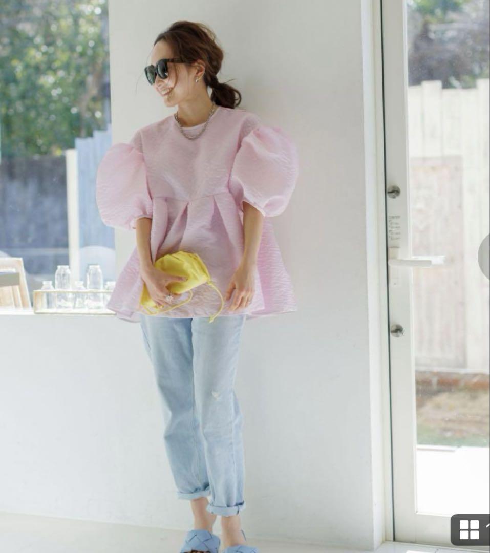 Bluelea Silky jacquard blous ピンクトップス