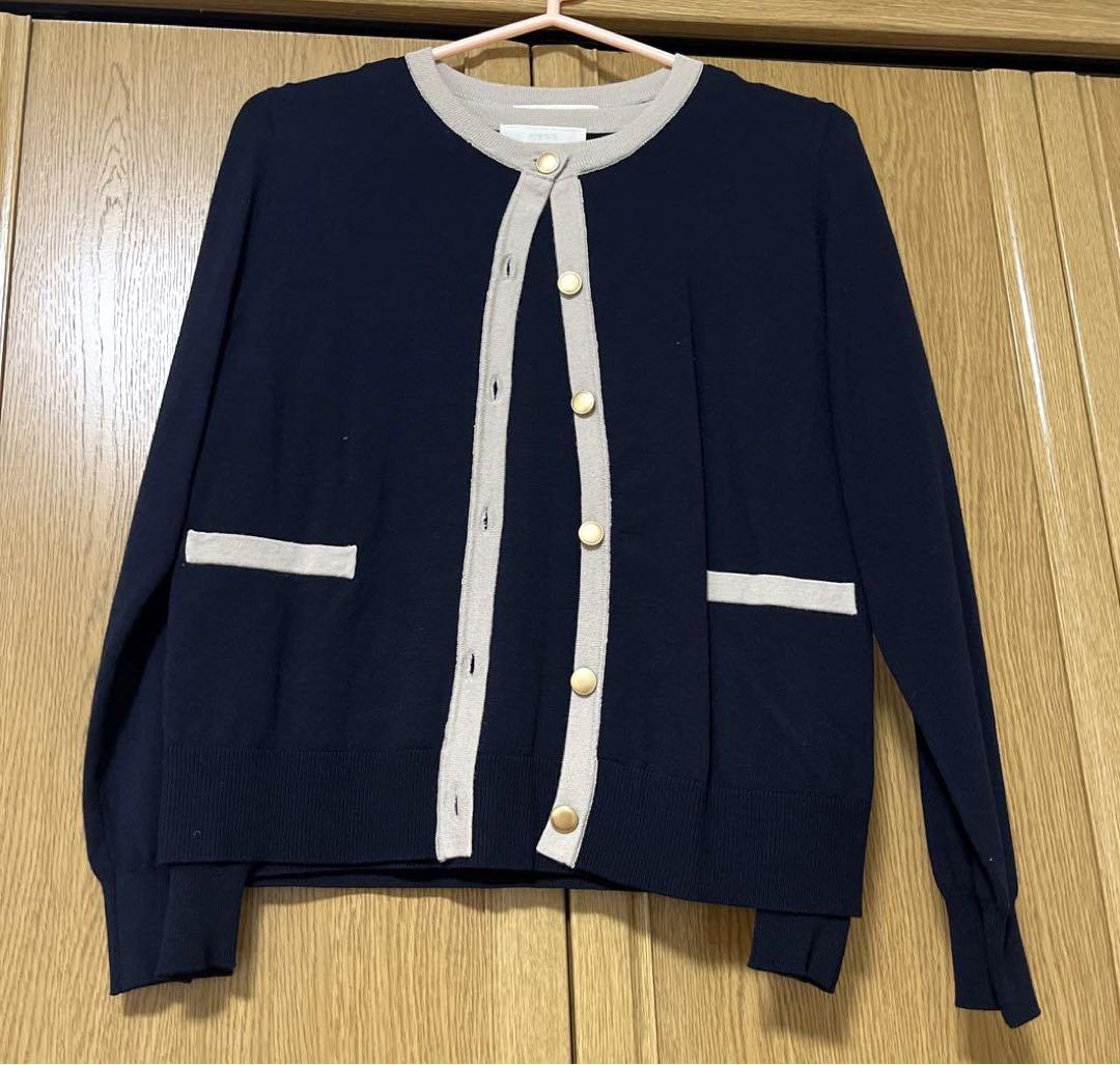 anySiS バイカラーツインニットアンサンブル ネイビー×ベージュ