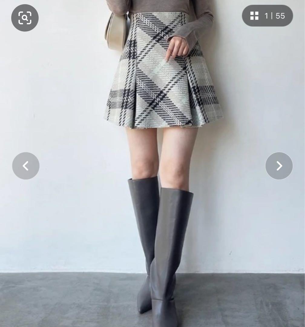 SNIDEL ロービングチェックミニスカート アイボリー