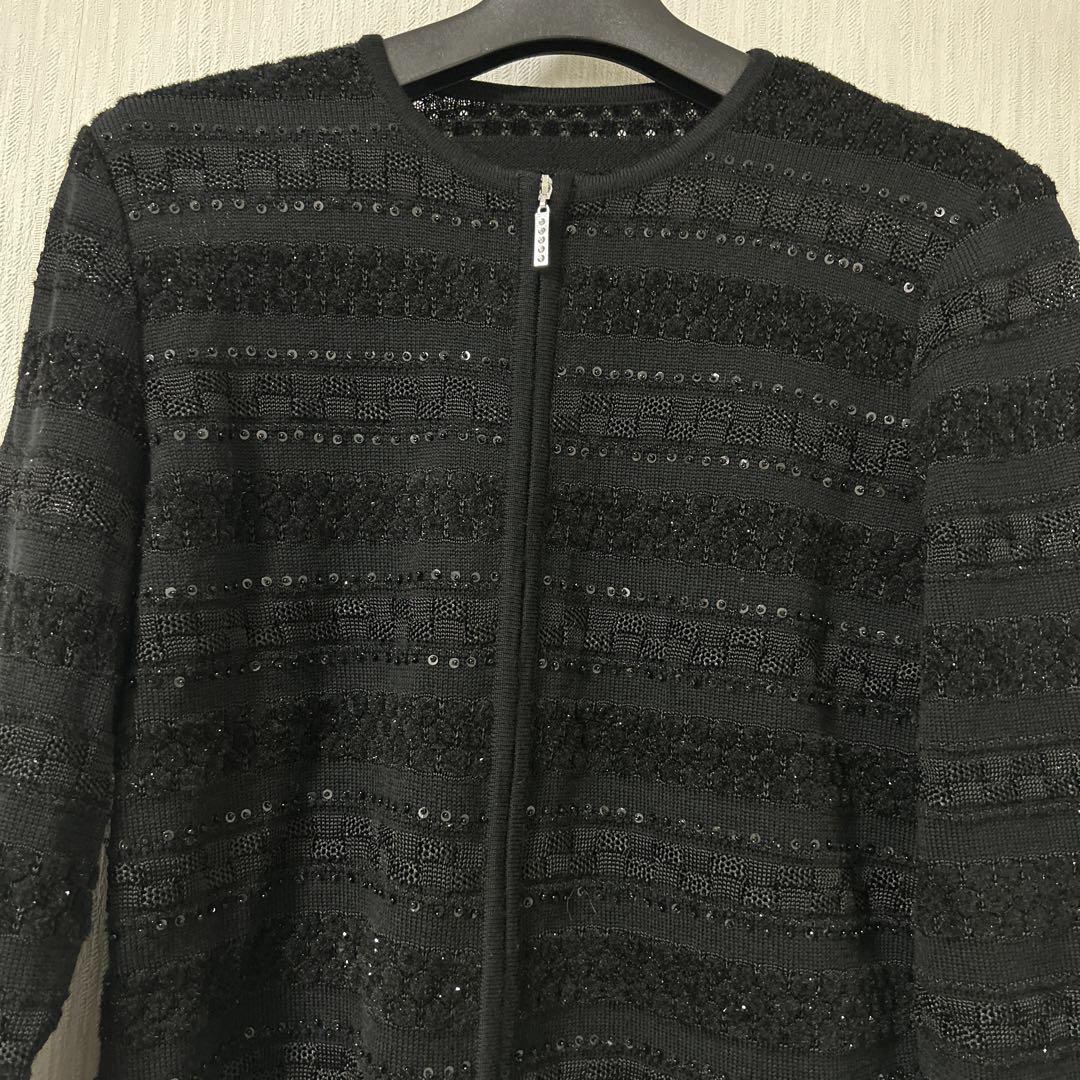 Leilian 黒ジップジャケット カーディガン 羽織り トップス M Leilian 黒ジップジャケット カーディガン 羽織り トップス M