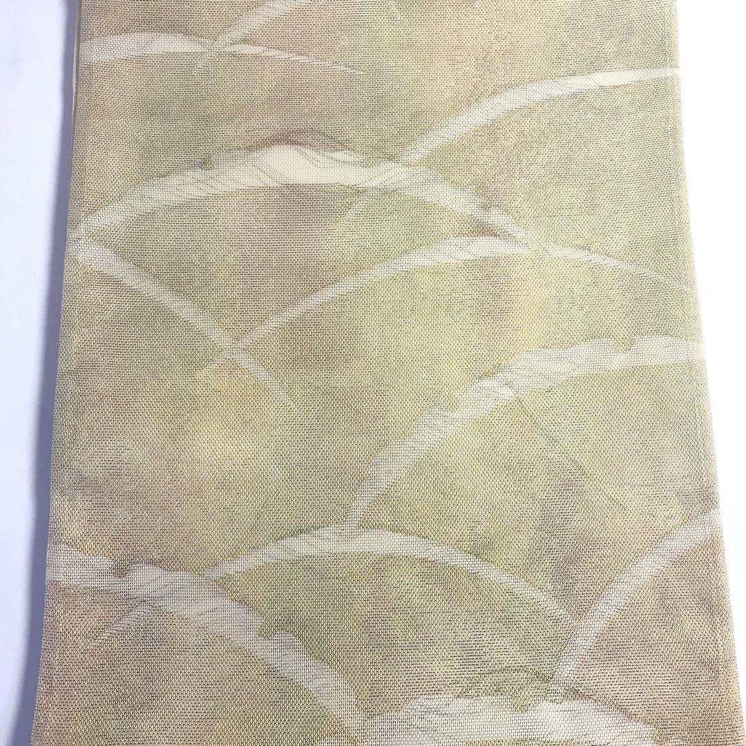 5k903 袋帯 絹 夏帯 夏物 紗 金色 ベージュ 緑 ピンク 柄物 和装