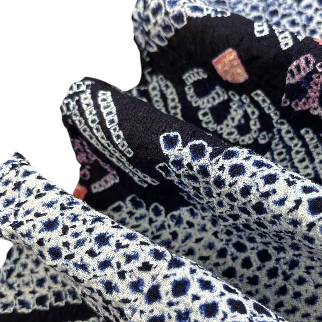 A98夏着物　洗える　有松鳴海絞り 高級浴衣 花 綿　身丈170cm