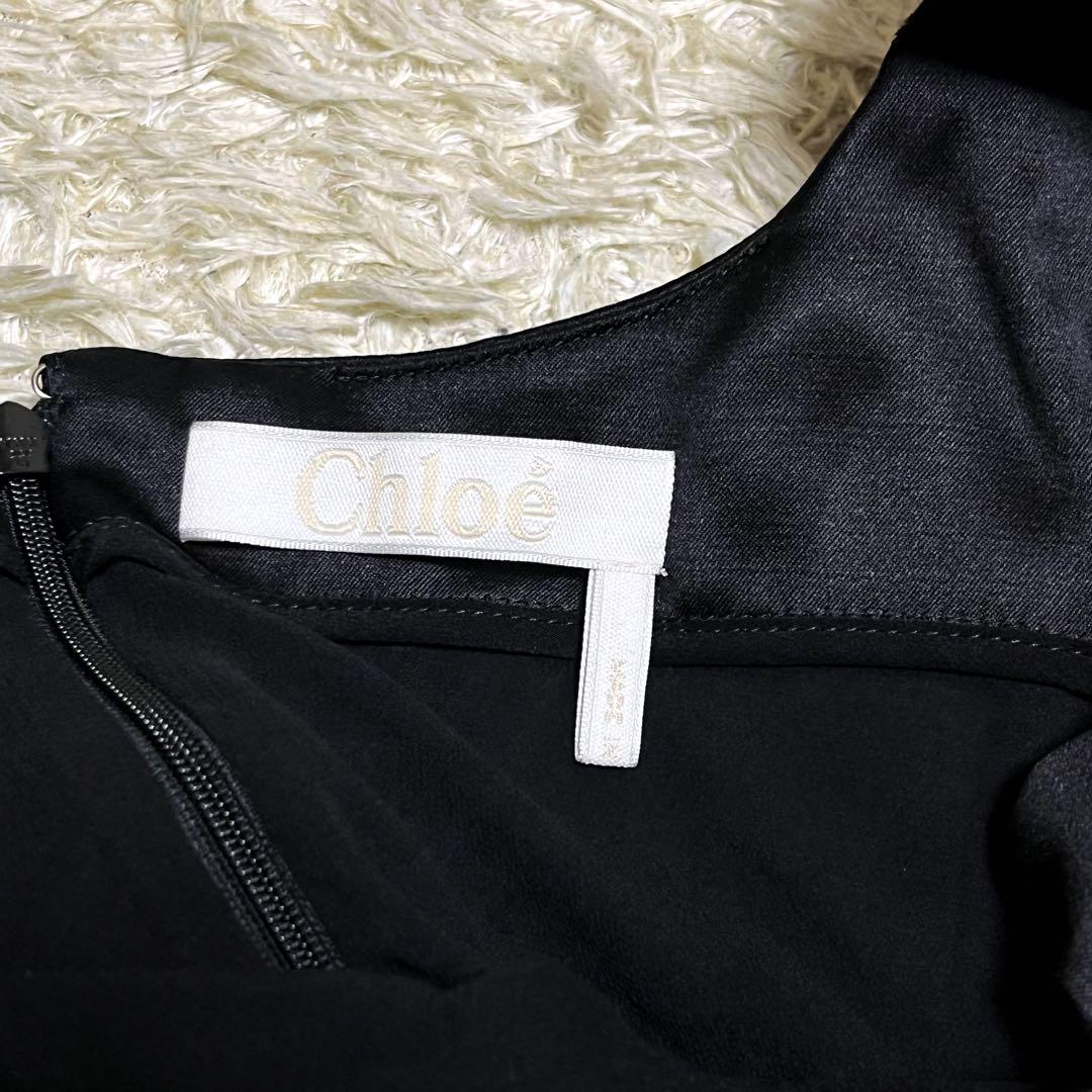 Chloe ベルベット ボウディテール ミディドレス リボン ワンピース Chloe ベルベット ボウディテール ミディドレス リボン