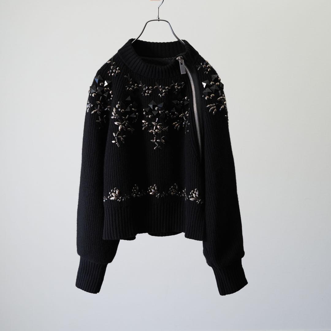 極美品 sacai サカイ ジップディテールニット ビジューニット ウール 1