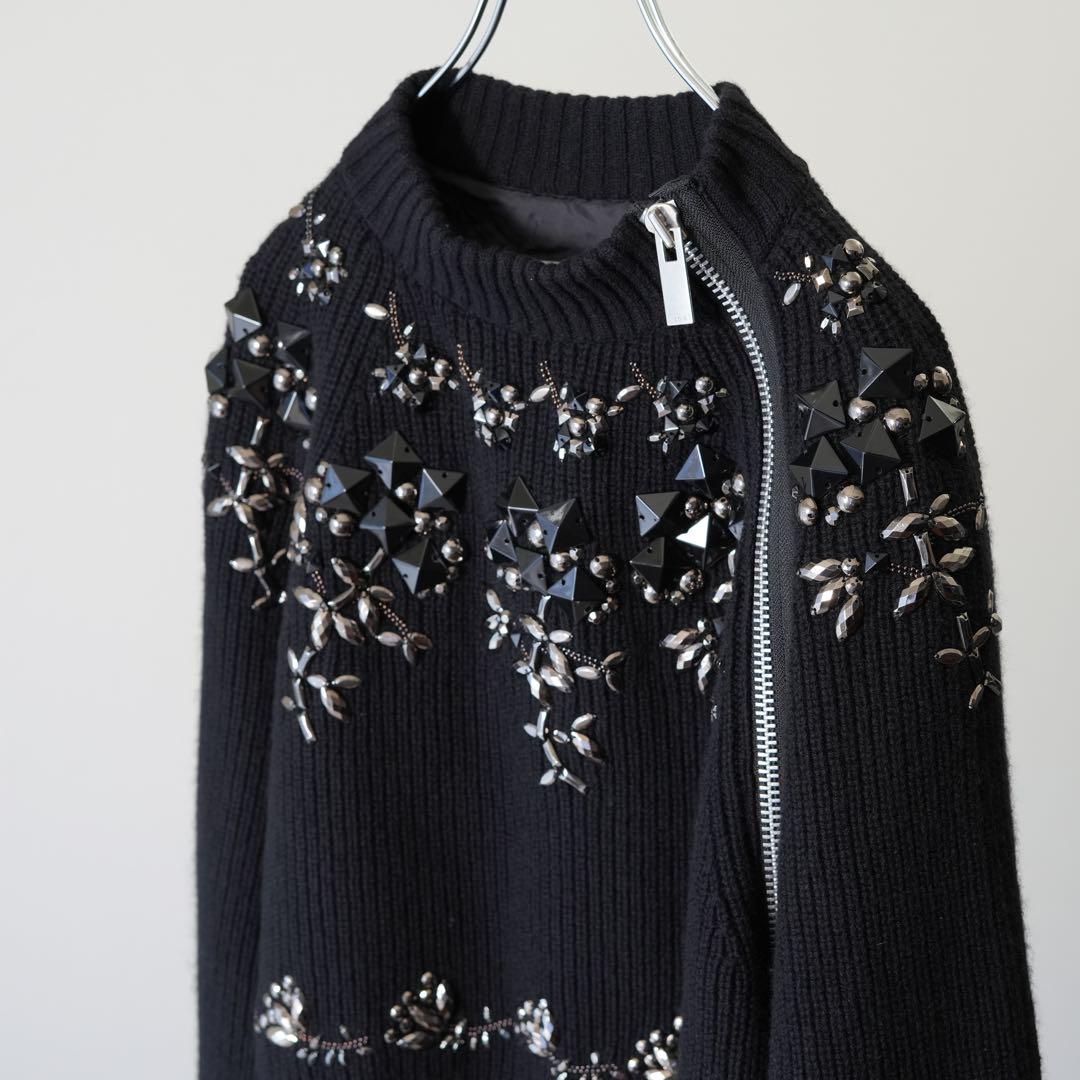 極美品 sacai サカイ ジップディテールニット ビジューニット ウール 1