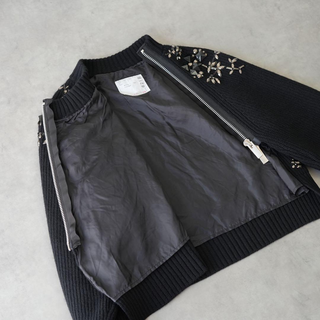 極美品 sacai サカイ ジップディテールニット ビジューニット ウール 1