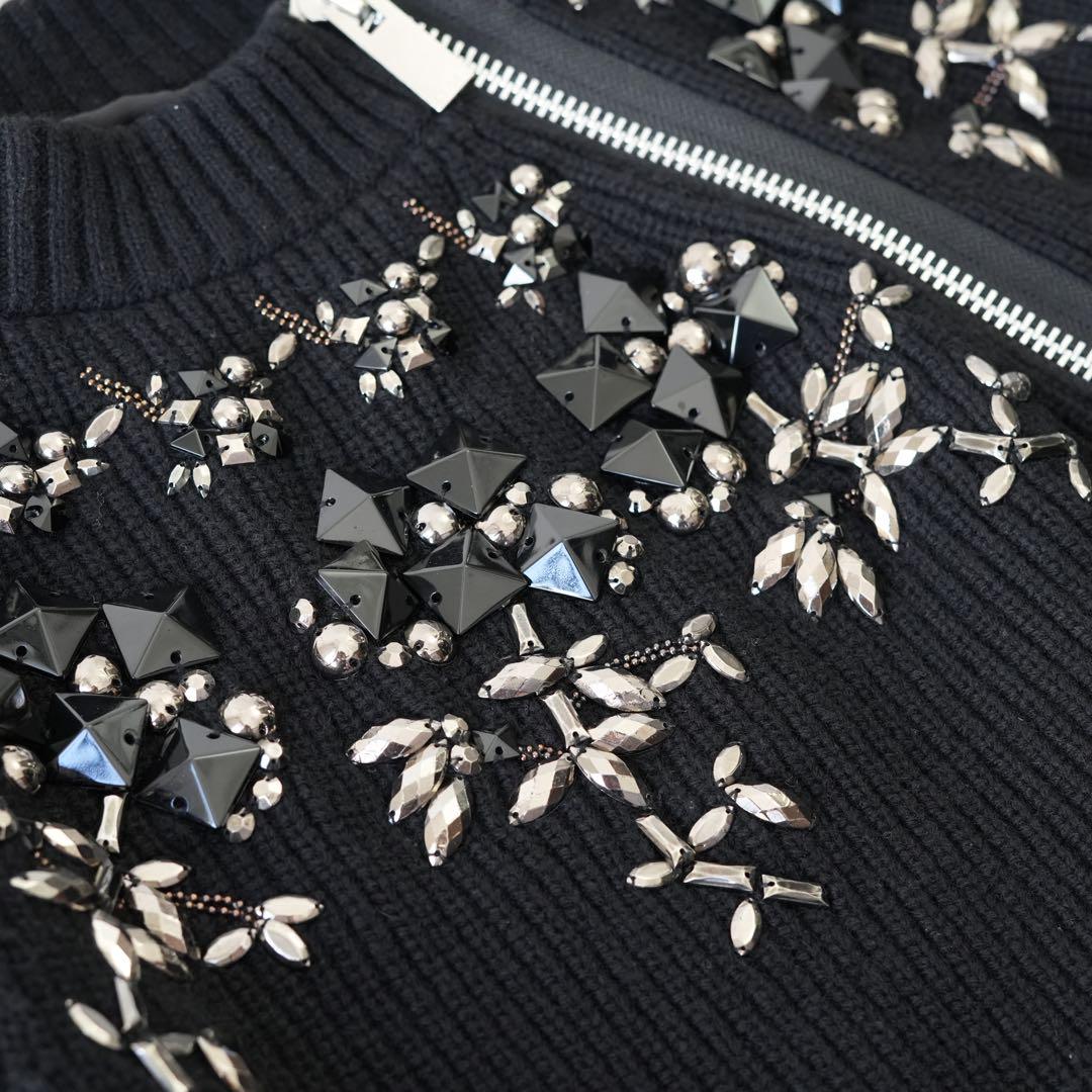 極美品 sacai サカイ ジップディテールニット ビジューニット ウール 1