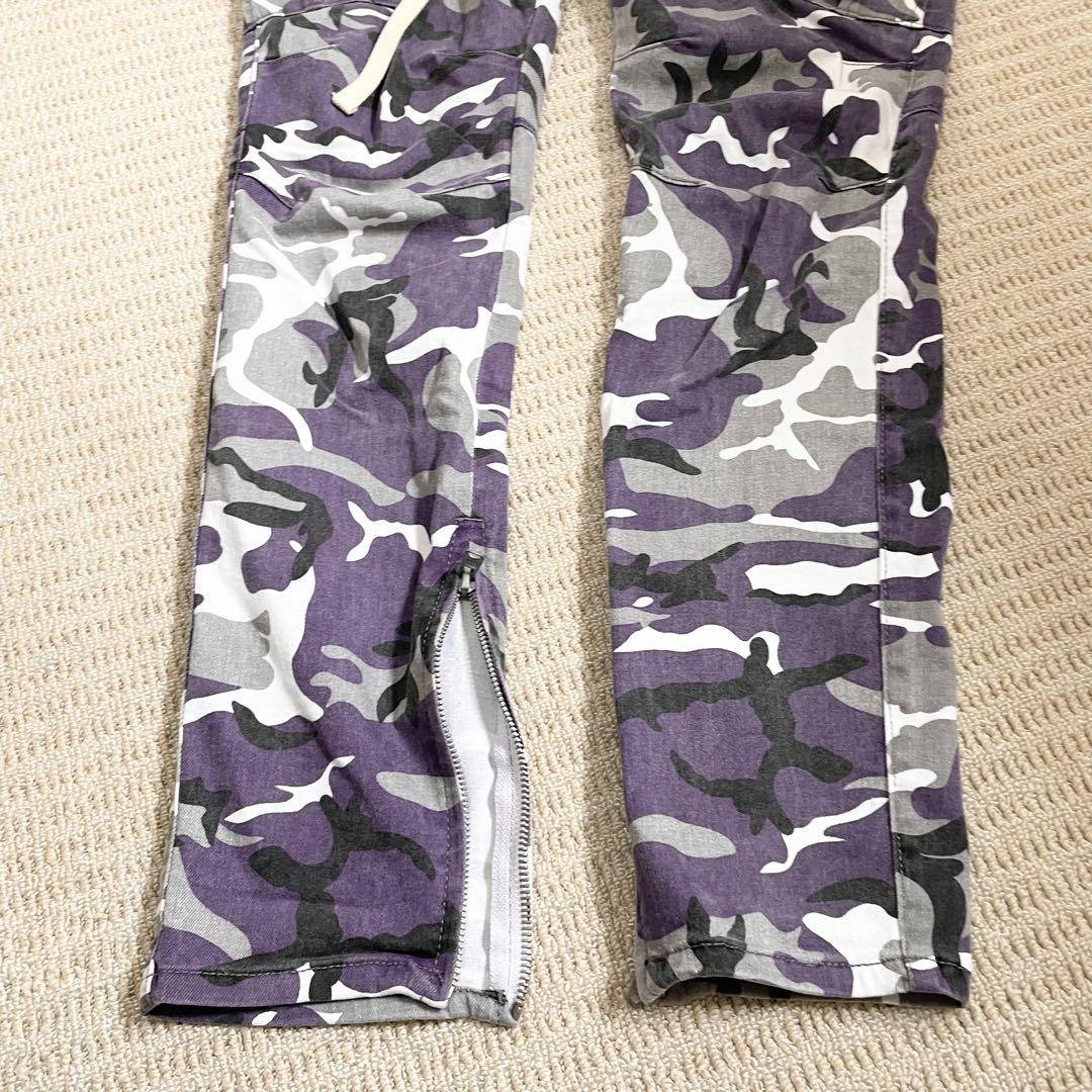 サイズXL ミニマル カモフラ カーゴパンツ イージーパンツ 裾ジップ 紫