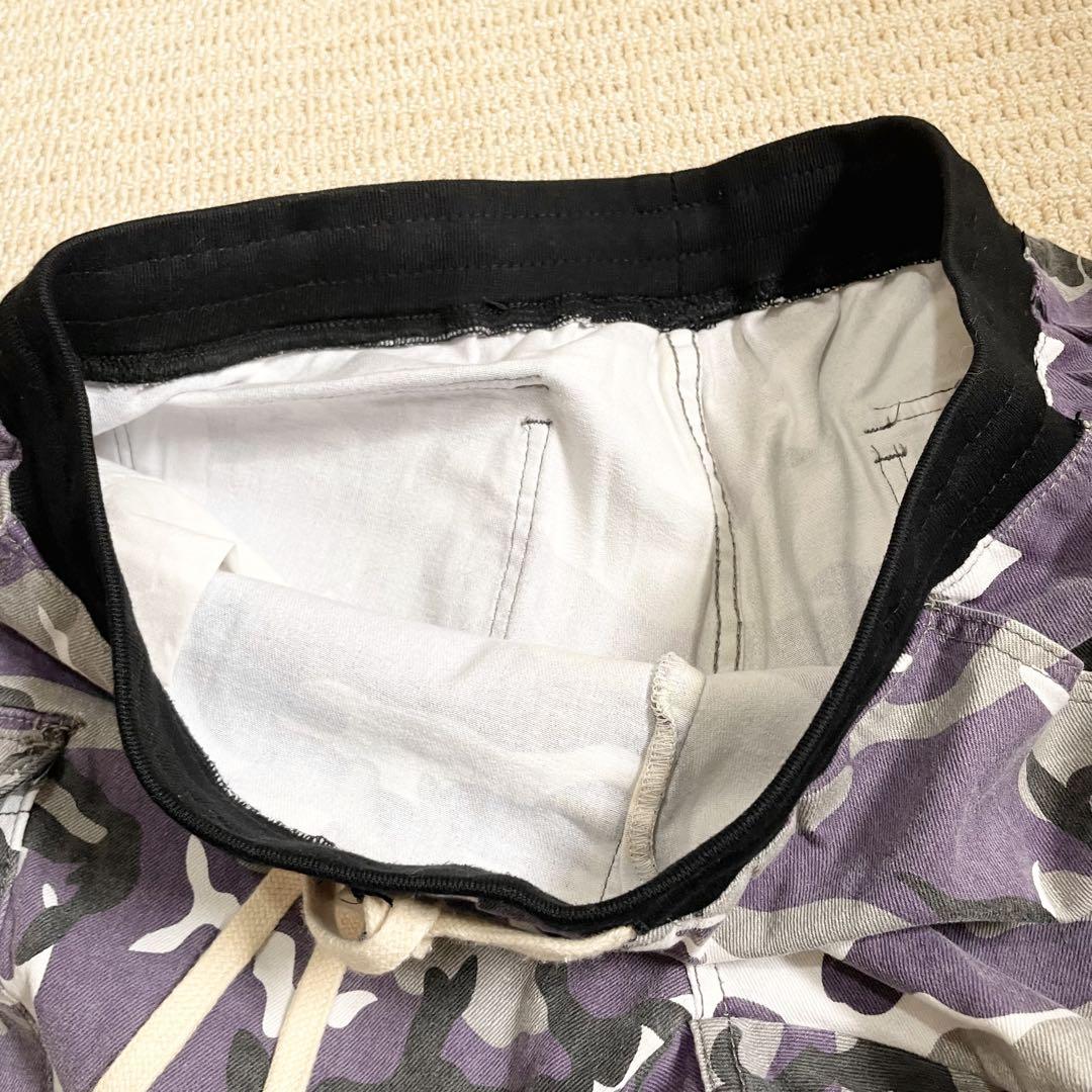 サイズXL ミニマル カモフラ カーゴパンツ イージーパンツ 裾ジップ 紫