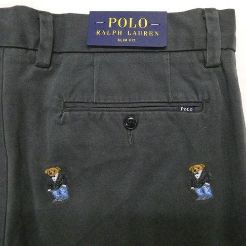 ポロ ラルフローレン ポロベア刺繍 チノパンツ W32 ブラック(グレー)