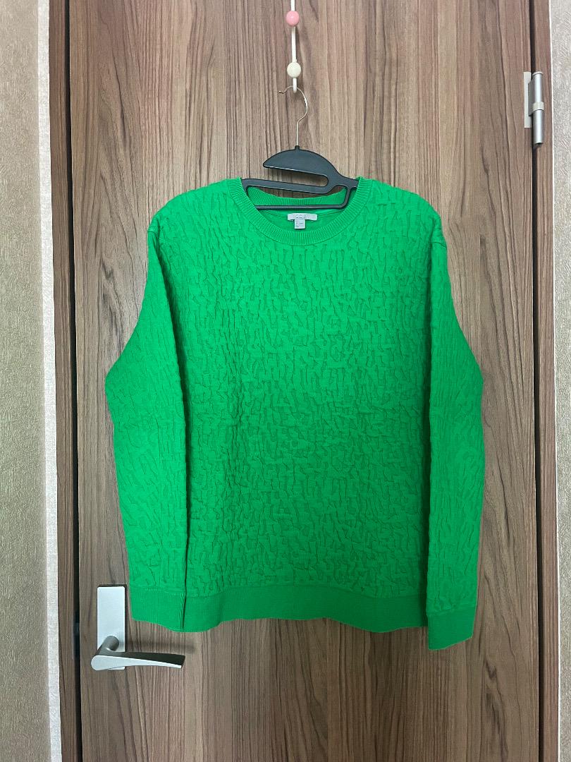 COS テクスチャー加工 クルーネックセーター GREEN