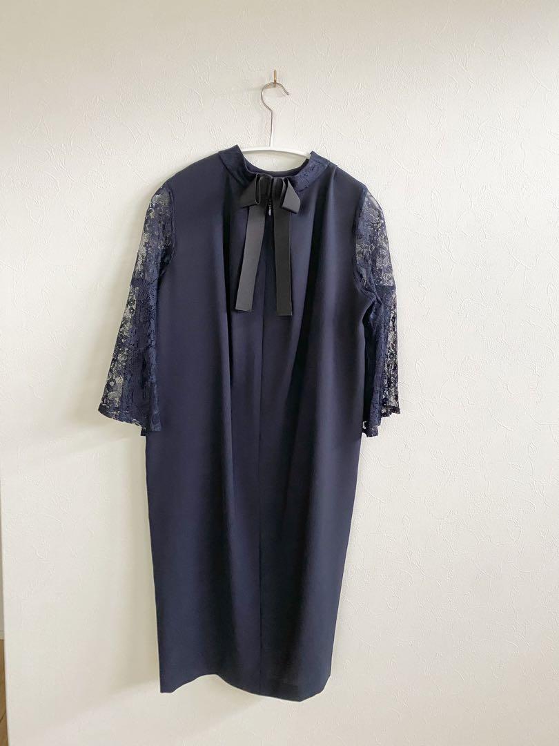 FENNEL フォーマル パーティドレス レース バック リボン 7分袖 M