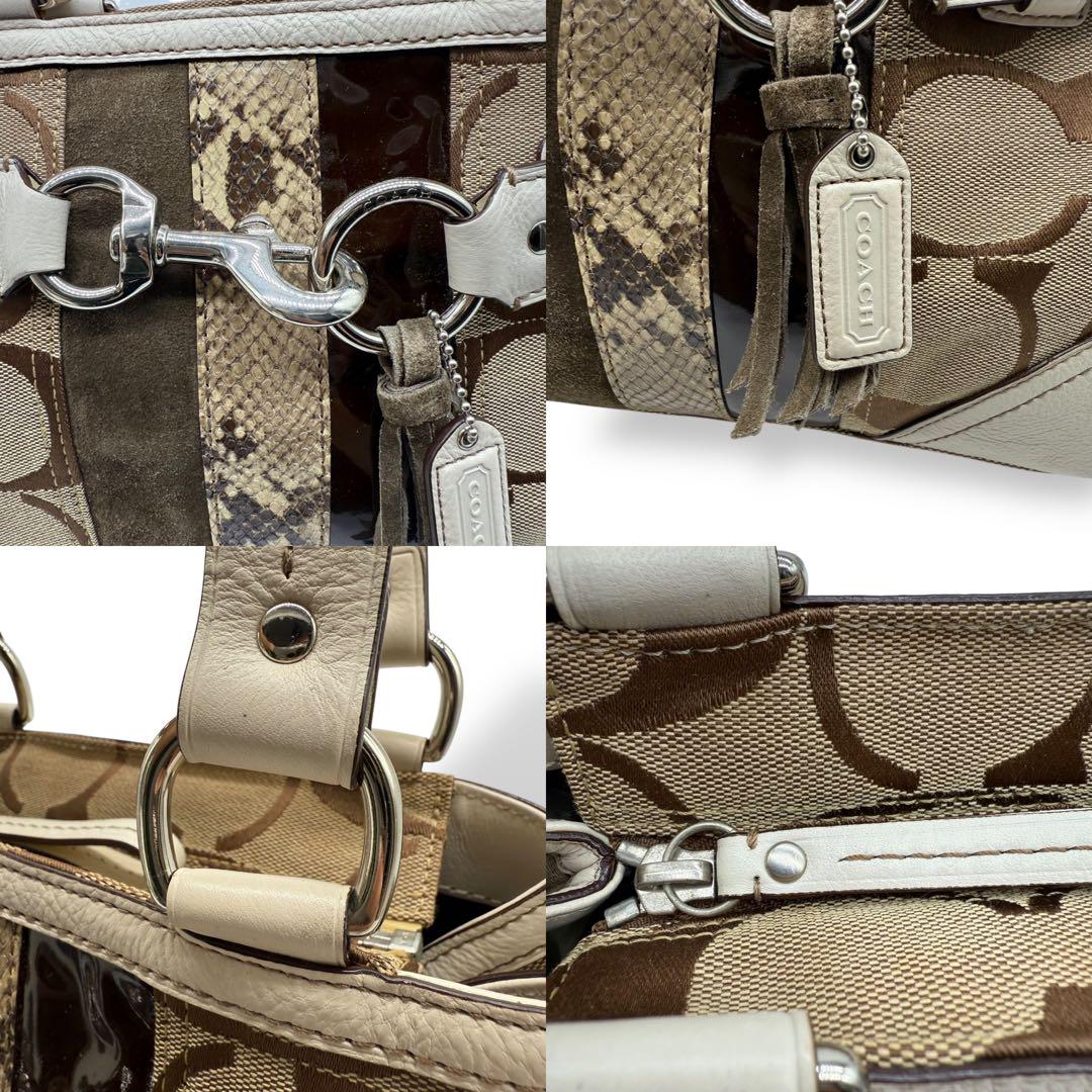 COACH コーチ トートバッグ パイソン キャンバス ホワイト系