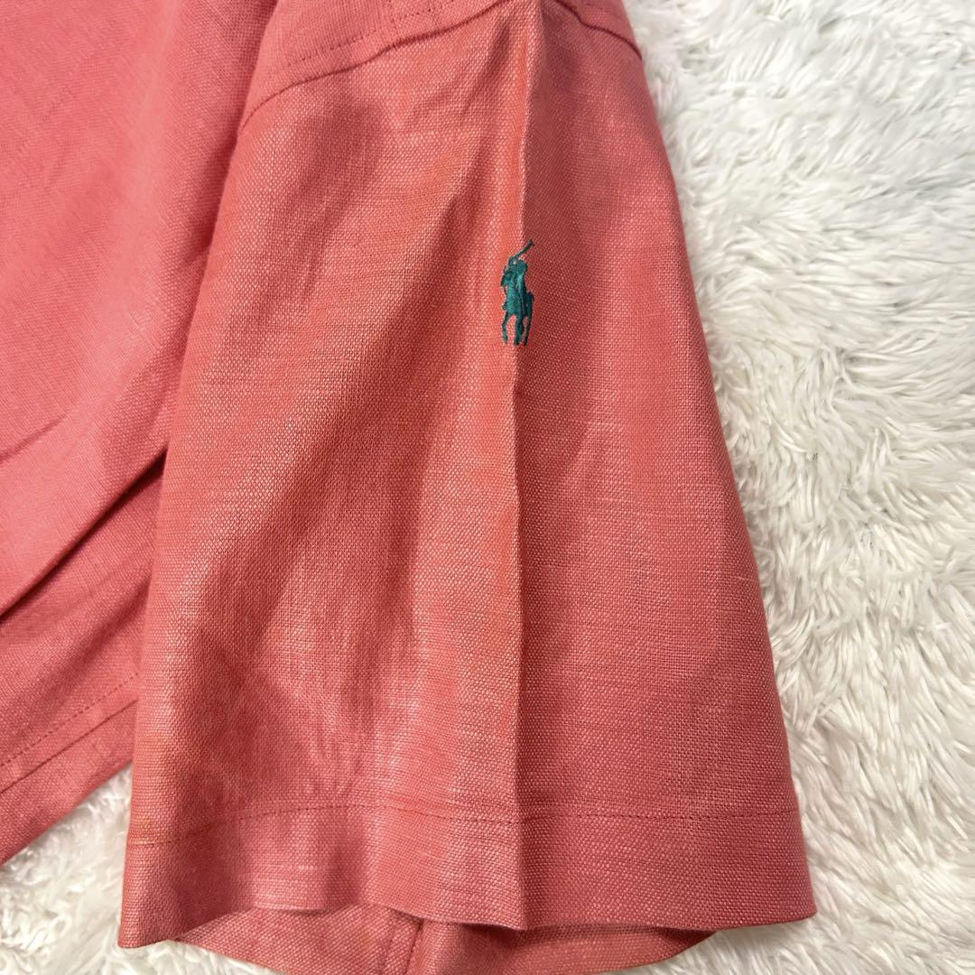 RALPH LAUREN シャツロングワンピース リネン100% ポニー刺繍 RALPH LAUREN シャツロングワンピース リネン100% ポニー刺繍