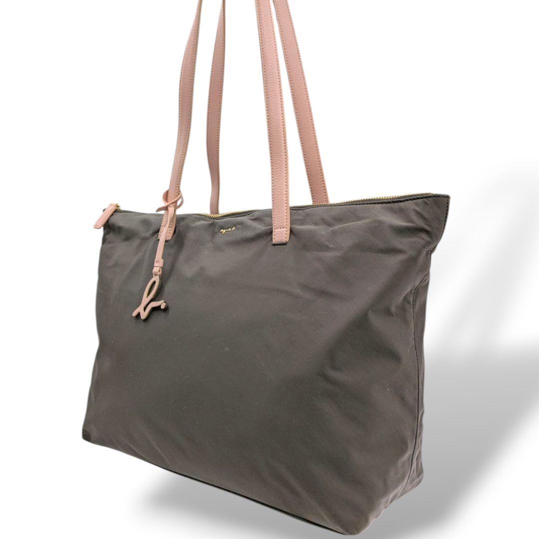 美品　アニエスベー　agnes b.　トートバッグ　ナイロン　グレー　ピンク