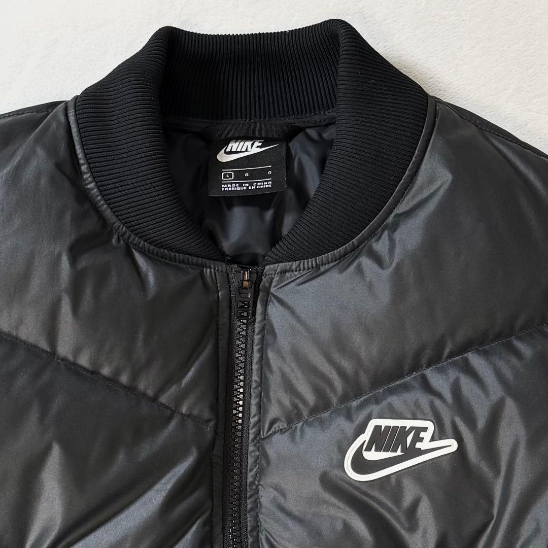 美品 NIKE ナイキ ダウンジャケット ブラック ラバー ロゴ L