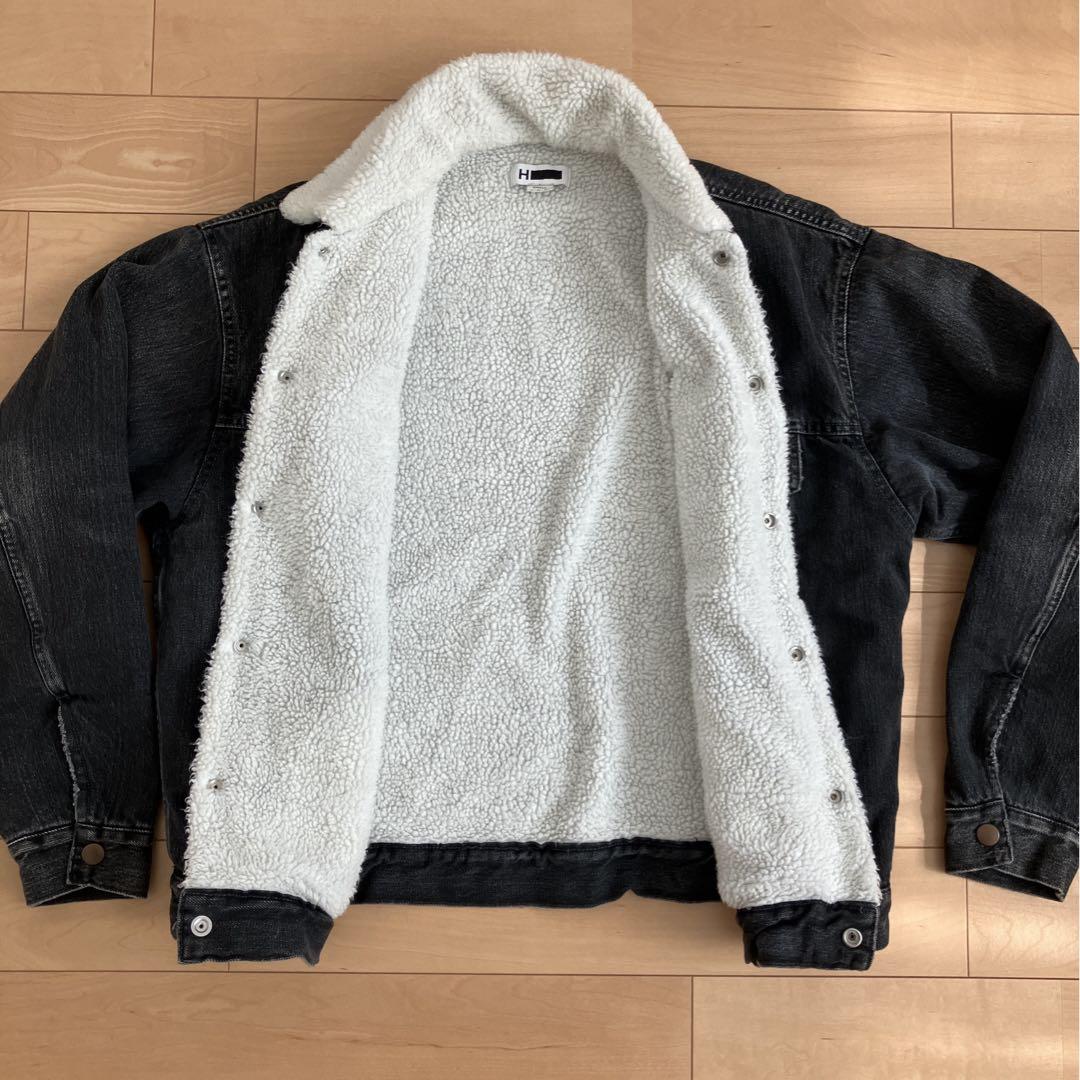 <H>BLACK DENIM BOA JACKET 裏ボアデニムジャケット S 画像4