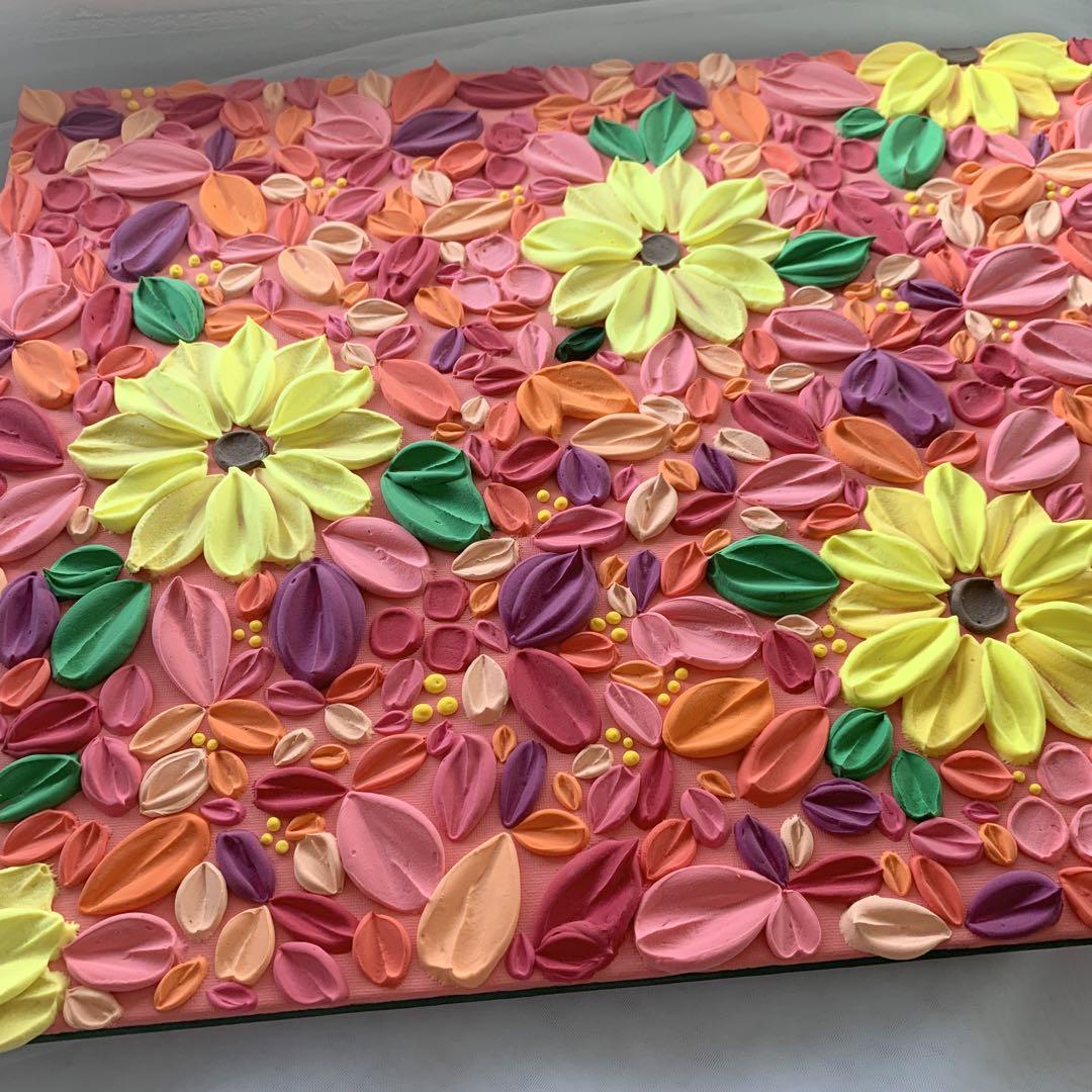 テクスチャーアート　現代アート　インテリア　アートパネル　花　韓国　向日葵　花畑