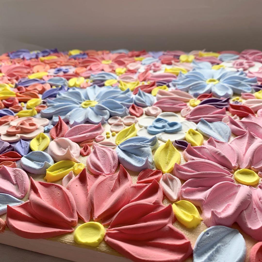 テクスチャーアート　現代アート　インテリア　アートパネル　花　韓国　向日葵　花畑