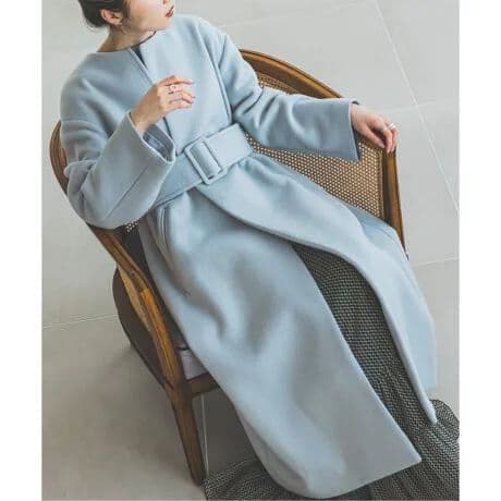 2023AW⚫ノーブル ウールナイロンノーカラートレンチコート 38