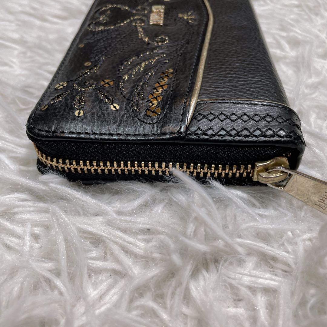 極美品　アナスイ　レザー　ラウンドファスナー　ジッパー　長財布　ブラック　黒