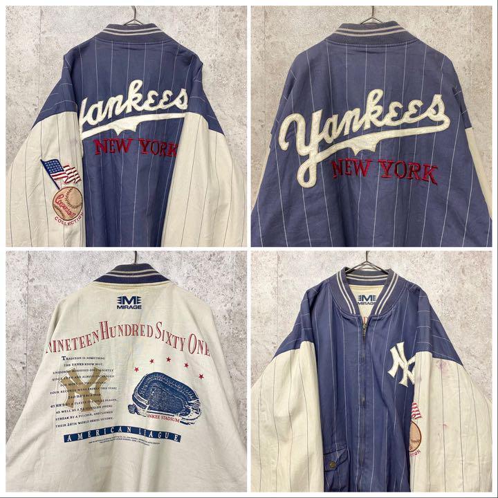 【激レア2XL☆EURO輸入90s】MLBヤンキース 両面刺繍スタジャン